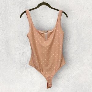 Free People Romance in Rome Notched Wire Pink Cream Polka Dot Bodysuit- Size S